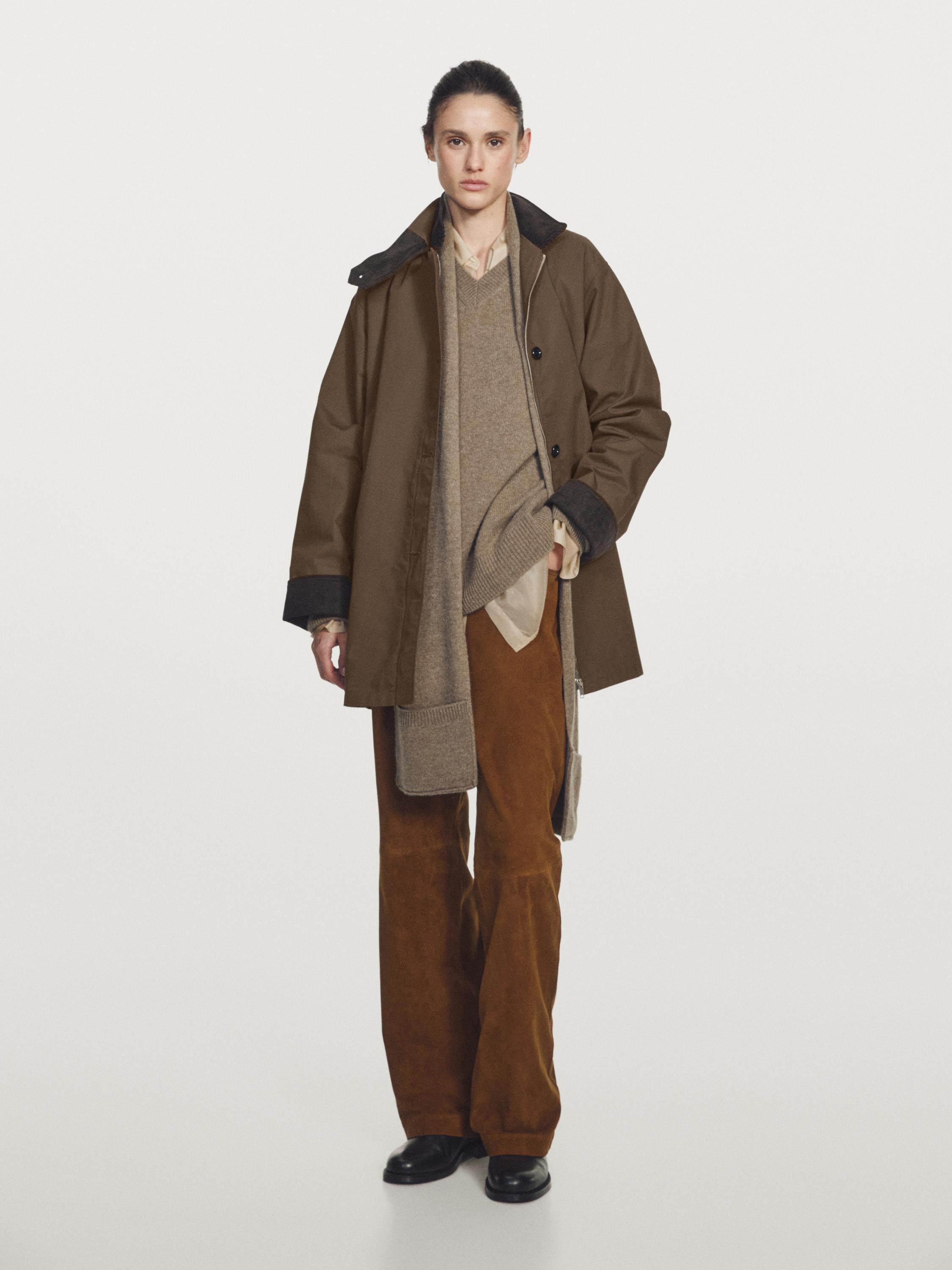 Parka cirée à col montant détail velours côtelé